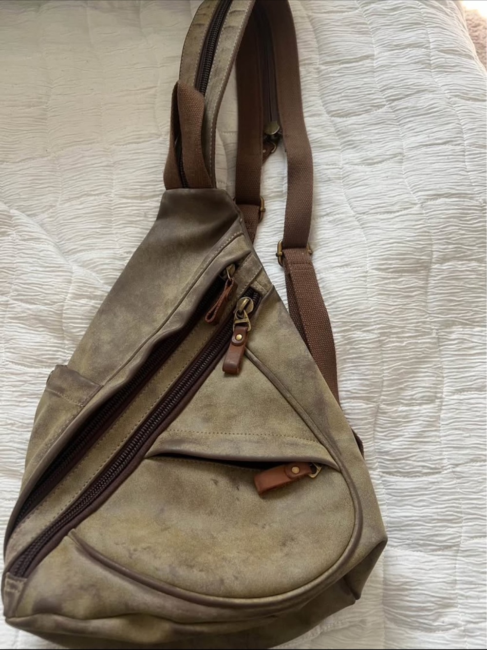 KL928 Sling Crossbody Bag in Olive Brown - Casual Canvas Shoulder Bag